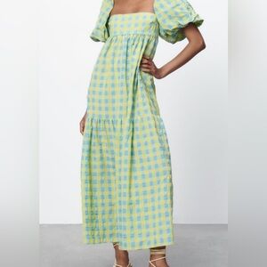 Zara Blue and Yellow Checkered Maxi Dress